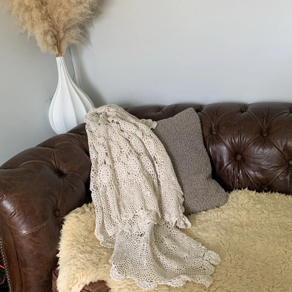 Vintage Hand Crochet Lace Bedspread Coverlet Afghan table cover blanket‎ cream